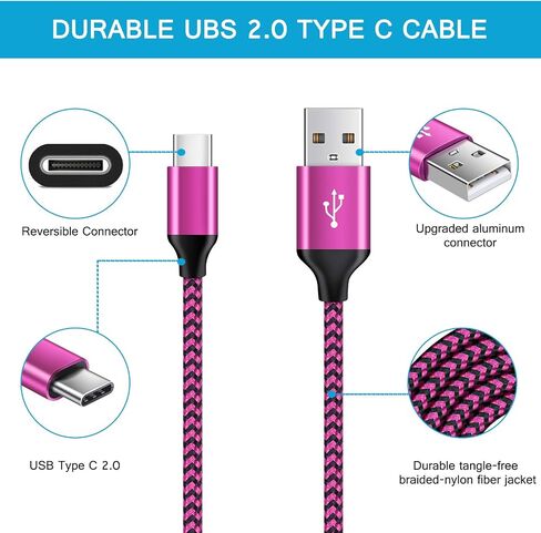 كابل USB من نوع C للشحن السريع 3 حزم متوافقة مع موتو جي ستايلس / تشغيل / طاقة (2021)، رازر، G9 باور/بلس/بلاي، سامسونج جالاكسي S22/S21/S20 Fe Ultra 5G، S10، نوت 20/9 A51 A12 A10E A03S A13 A53 in Saudi Arabia