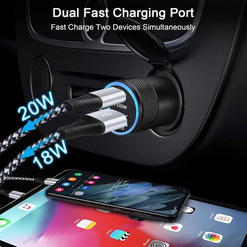 Super Fast Charger Kit,20W PD USB Phone Charger Block 38W USB Fast Car Charger for Samsung Galaxy A13 5G,A03s,A53,S22 Ultra,S21 FE,Z Fold4;Google Pixel 6a,6 Pro,5;iPad Pro,with 2 Pack 6FT C-to-C Cable in Saudi Arabia