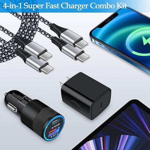 Super Fast Charger Kit,20W PD USB Phone Charger Block 38W USB Fast Car Charger for Samsung Galaxy A13 5G,A03s,A53,S22 Ultra,S21 FE,Z Fold4;Google Pixel 6a,6 Pro,5;iPad Pro,with 2 Pack 6FT C-to-C Cable in Saudi Arabia