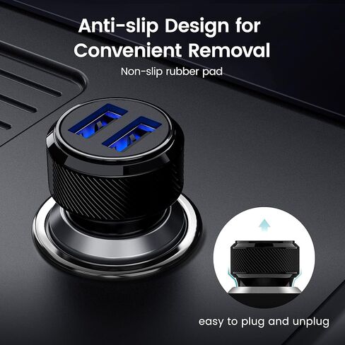 شاحن سيارة RAMPOW 24W/12V 4.8A محول USB ولاعة سجائر مزدوج مع LED أزرق لهاتف iPhone 14/13/12/11/X/8/7/6/5/SE، iPad Pro/Air 2/Mini، Samsung Galaxy S9/ S8/S7، موتورولا، إل جي، إتش تي سي، تابلت والمزيد - أسود in Kuwait