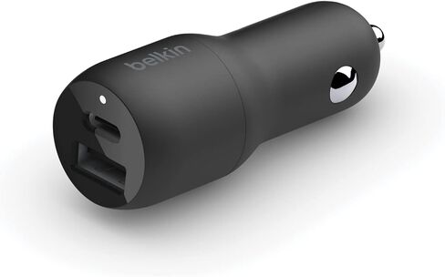 شاحن سيارة سريع بمنفذ مزدوج 37 واط من بيلكين، ومنفذ USB من النوع C 25 واط PPS ومنفذ USB A 12 واط لهاتف Galaxy S22 وS21 وPlus وUltra و5G وPlus وNote 20 وiPhone 13 و12 و11 وPro وMax وMini والمزيد in Kuwait