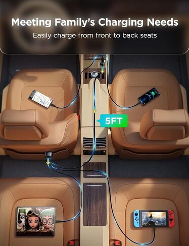 AINOPE Family Car Charger, [2022 Upgraded] Fast Car Charger Adapter [4 Ports 60W], QC 3.0 Car Charger, USB Car Charger Cigarette Lighter Adapter Compatible for iPhone Samung iPad MacBook Fire Tablet in Saudi Arabia