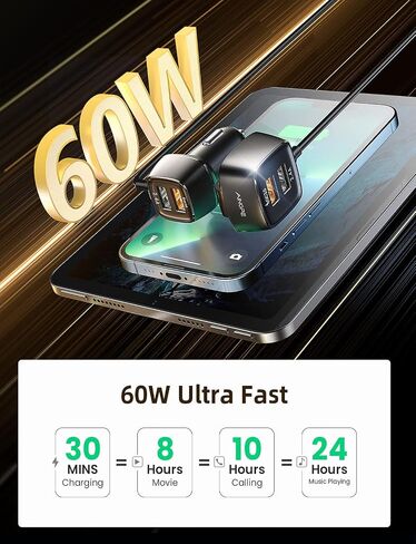 AINOPE Family Car Charger, [2022 Upgraded] Fast Car Charger Adapter [4 Ports 60W], QC 3.0 Car Charger, USB Car Charger Cigarette Lighter Adapter Compatible for iPhone Samung iPad MacBook Fire Tablet in Saudi Arabia