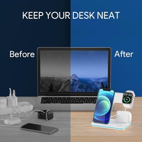 شاحن لاسلكي، قاعدة شحن سريعة 3 في 1 لساعة Apple Series SE 8~2، AirPods، iPhone 14 13 12 11 Pro/X/Xr/Xs/8 Plus، والهواتف المعتمدة من Qi (مع محول QC3.0) in Saudi Arabia