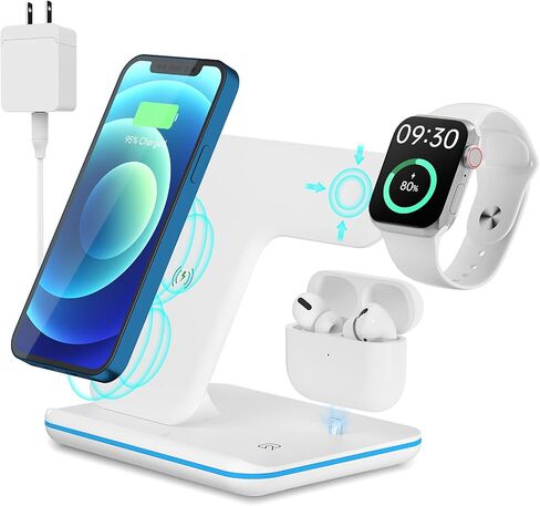 شاحن لاسلكي، قاعدة شحن سريعة 3 في 1 لساعة Apple Series SE 8~2، AirPods، iPhone 14 13 12 11 Pro/X/Xr/Xs/8 Plus، والهواتف المعتمدة من Qi (مع محول QC3.0) in Saudi Arabia