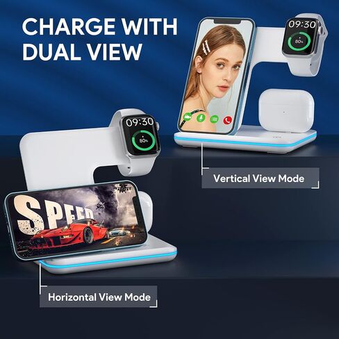 شاحن لاسلكي، قاعدة شحن سريعة 3 في 1 لساعة Apple Series SE 8~2، AirPods، iPhone 14 13 12 11 Pro/X/Xr/Xs/8 Plus، والهواتف المعتمدة من Qi (مع محول QC3.0) in Saudi Arabia