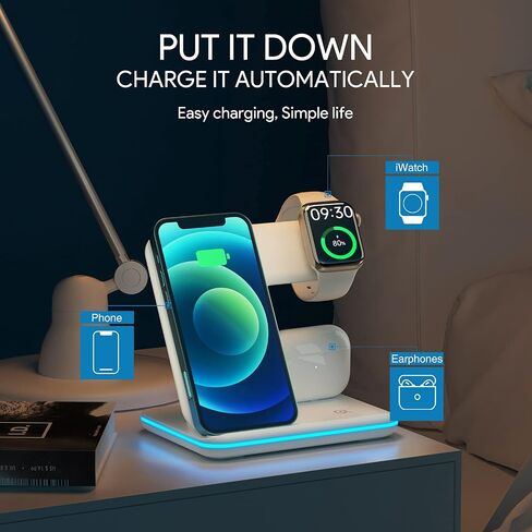 شاحن لاسلكي، قاعدة شحن سريعة 3 في 1 لساعة Apple Series SE 8~2، AirPods، iPhone 14 13 12 11 Pro/X/Xr/Xs/8 Plus، والهواتف المعتمدة من Qi (مع محول QC3.0) in Saudi Arabia