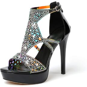 Eldof High Heeled Sandals for Women, Open Toe Strappy Platform Sandals, Cutout Gladiator Heels with Rinestones, Pumps Shoes for Dress Party Evening Summer in Saudi Arabia
