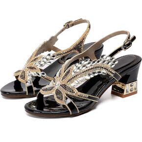 Unicrystal Women's Handmade Rhinestones Crystal Heel Evening Bridal Wedding Prom Sandals Heeled 6.5 cm