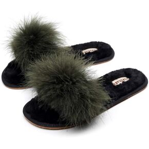 FAYUEKEY Fur Slippers for Women Fluffy Furry Soft Plush Open Toe Slides Flats Shoes