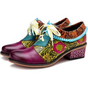 Riutiru Women's Handmade Lambskin Oxford Loafers Shoes with Retro Ethnic Printed Style, Brock Design for Casual and Fashion Collegiate Style in Saudi Arabia