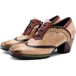Riutiru Women's Handmade Lambskin Oxford Loafers Shoes with Retro Ethnic Printed Style, Brock Design for Casual and Fashion Collegiate Style