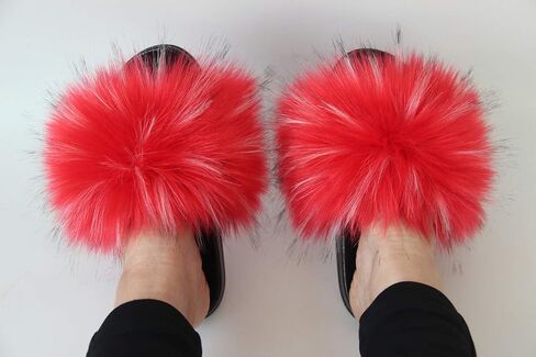 Sedutmo Women Faux Fur Slippers Fuzzy Vegan Feather Slides Fluffy Open Toe Sandals Indoor Outdoor in Saudi Arabia
