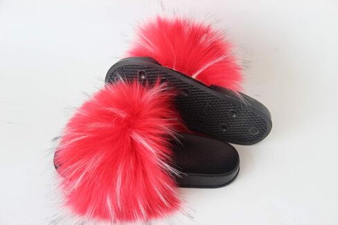 Sedutmo Women Faux Fur Slippers Fuzzy Vegan Feather Slides Fluffy Open Toe Sandals Indoor Outdoor in Saudi Arabia