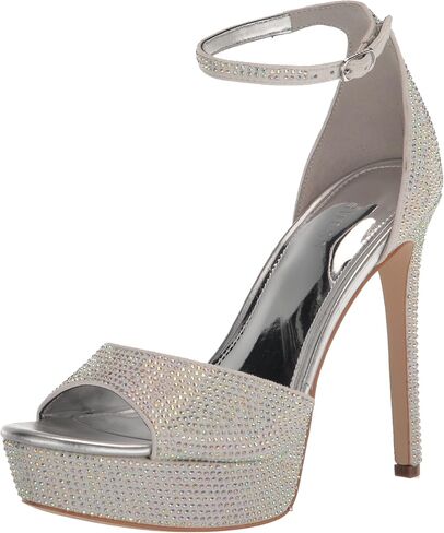 GUESS Women's CADLY Heeled Sandal, Silver Shimmer 040, 8.5 in Saudi Arabia