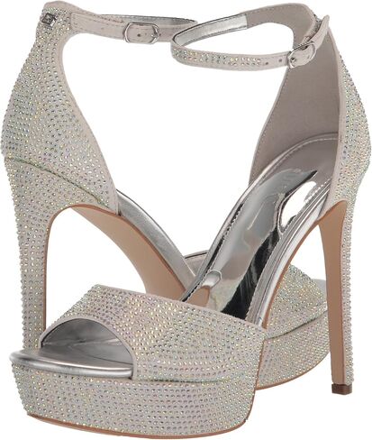 GUESS Women's CADLY Heeled Sandal, Silver Shimmer 040, 8.5 in Saudi Arabia