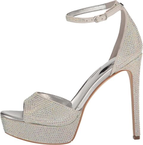 GUESS Women's CADLY Heeled Sandal, Silver Shimmer 040, 8.5 in Saudi Arabia