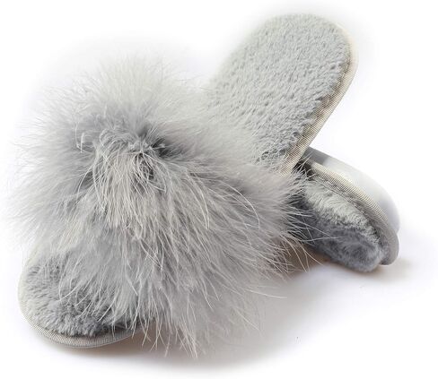 Fur Story Women's Furry Slippers Open Toe Fuzzy Slippers Memory Foam Fluffy House Sandal in Saudi Arabia