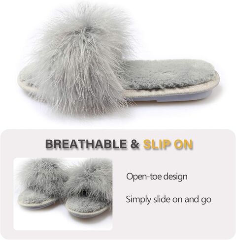 Fur Story Women's Furry Slippers Open Toe Fuzzy Slippers Memory Foam Fluffy House Sandal in Saudi Arabia