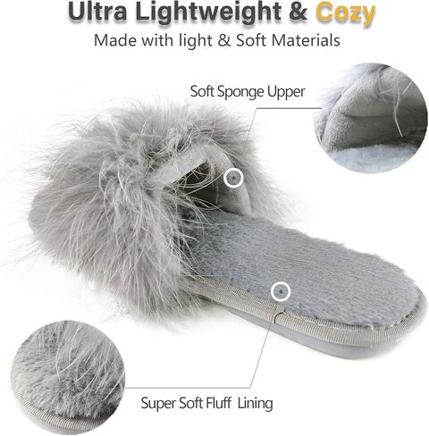 Fur Story Women's Furry Slippers Open Toe Fuzzy Slippers Memory Foam Fluffy House Sandal in Saudi Arabia