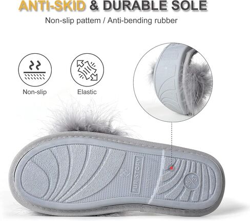 Fur Story Women's Furry Slippers Open Toe Fuzzy Slippers Memory Foam Fluffy House Sandal in Saudi Arabia