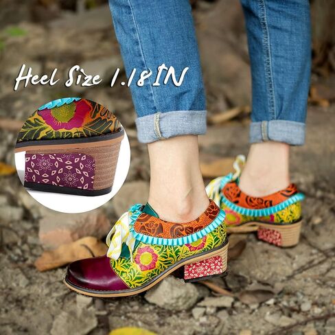 Riutiru Women's Handmade Lambskin Oxford Loafers Shoes with Retro Ethnic Printed Style, Brock Design for Casual and Fashion Collegiate Style in Kuwait