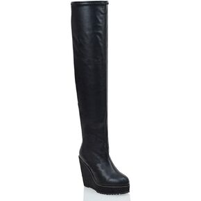 ESSEX GLAM Womens Synthetic Stretch Over The Knee Thigh High Platform Wedge Heel Boots