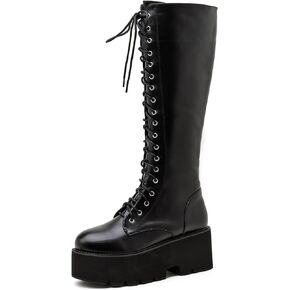 GDGYDH Knee High Platform Combat Boots Extreme High Heels Women Lace Up Thick Bottom with Zipper