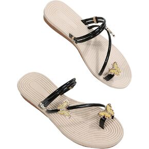Women Summer Casual Flat Sandals Cute Slides Rhinestone & Butterfly Decor Toe Ring Clip Toe Thong Flip Flops Lightweight Comfy Beach Shoes Slipper in Saudi Arabia