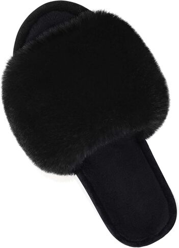 شبشب نسائي مفتوح من الأمام مريح فروي سبا مسطح منفوش غامض حذاء منزلي داخلي سهل الارتداء في الهواء الطلق شبشب منزلي in Kuwait