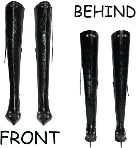 Knee High Boots for Women Stiletto Heel Studded Boots Pointed Toe Rivets Tassel Boot Sexy High Heel Punk Boots Zipper in Saudi Arabia