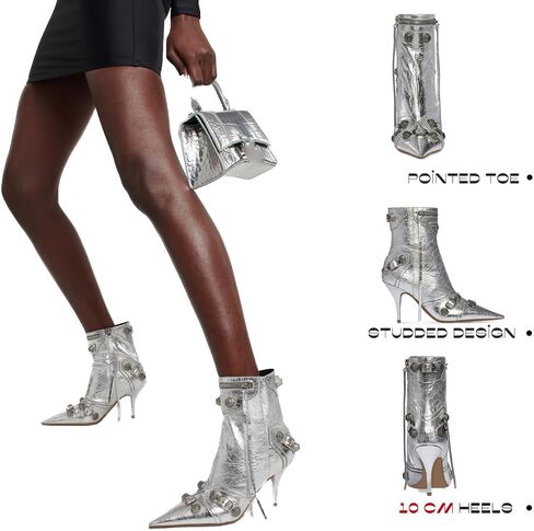 Knee High Boots for Women Stiletto Heel Studded Boots Pointed Toe Rivets Tassel Boot Sexy High Heel Punk Boots Zipper in Saudi Arabia