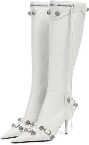 Knee High Boots for Women Stiletto Heel Studded Boots Pointed Toe Rivets Tassel Boot Sexy High Heel Punk Boots Zipper in Saudi Arabia