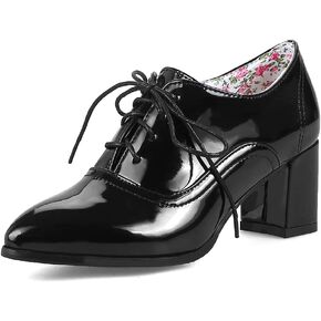 mikarka Women's Vegan Leather Oxfords Heels Shoes, Wingtip Lace Up Brogues Perforated Saddles Pumps Chunky Mid Heel Dress Shoes in Saudi Arabia