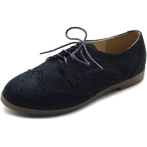 Ollio Women's Flat Shoe Wingtip Lace Up Faux Nubuck Oxford