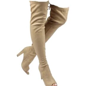 Wild Diva Women Faux Suede Peep Toe Thigh High Chunky Heel Boot GA42 in Saudi Arabia