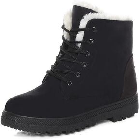 Alicegana Women's Cotton Warm Fur Snow Winter Lace Up Flat Cute Plus Size Comfortable Ankle Platform Boots in Saudi Arabia