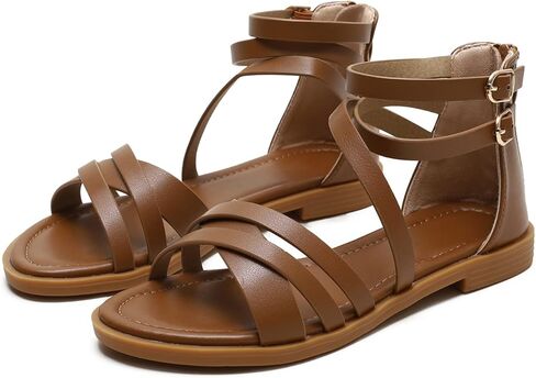 FRALOSHA Women Flat Sandals Dressy Summer Beach Casual low heel Sandal Ankle Strap Shoes with Zipper in Saudi Arabia