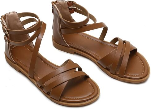 FRALOSHA Women Flat Sandals Dressy Summer Beach Casual low heel Sandal Ankle Strap Shoes with Zipper in Saudi Arabia