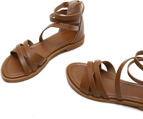 FRALOSHA Women Flat Sandals Dressy Summer Beach Casual low heel Sandal Ankle Strap Shoes with Zipper in Saudi Arabia
