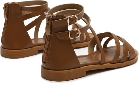 FRALOSHA Women Flat Sandals Dressy Summer Beach Casual low heel Sandal Ankle Strap Shoes with Zipper in Saudi Arabia
