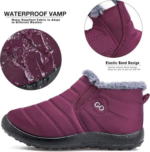 Snow Boots for Women Winter Boot with Comfortable Warm Fur Lined Ankle Booties Outdoor Slip On Waterproof Short Boots in Saudi Arabia