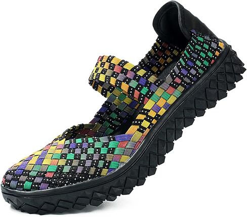 Veroders Women's Mary Jane Sneakers Flats Woven Elastic Wedge Sandals Lightweight Walking Shoes for Work Use in Saudi Arabia