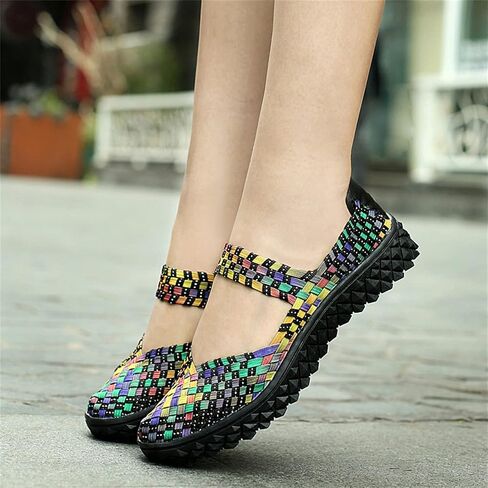 Veroders Women's Mary Jane Sneakers Flats Woven Elastic Wedge Sandals Lightweight Walking Shoes for Work Use in Saudi Arabia