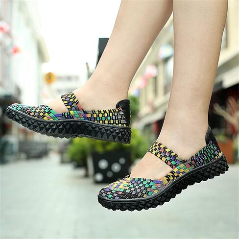 Veroders Women's Mary Jane Sneakers Flats Woven Elastic Wedge Sandals Lightweight Walking Shoes for Work Use in Saudi Arabia