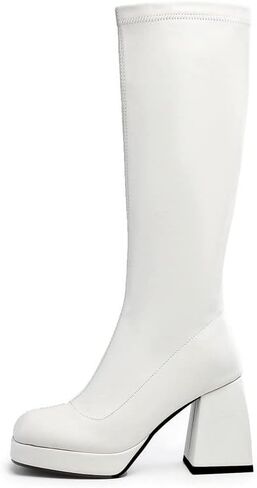 Yallmay Black Platform Boots Knee High Boots for women Go Go Boots Square Toe Chunky Boots Mid-Calf Boots in Kuwait