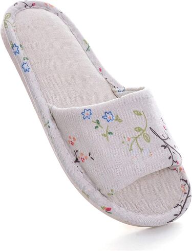 Henoo Womens/Mens House Slippers, Casual Comfort Breathable Cotton Linen Indoor Open-Toe Home Slippers in Saudi Arabia
