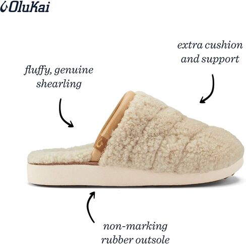 OLUKAI Pupu Mua Women's Slipper, Cozy Slip-On Shoes, Genuine Shearling & Premium Nubuck Leather in Saudi Arabia