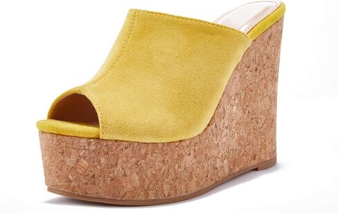 LAICIGO Womens Wedge Platform Slide on Sandals Open Toe Cork Faux Suede Dress Summer Slippers Shoes in Saudi Arabia