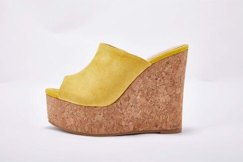 LAICIGO Womens Wedge Platform Slide on Sandals Open Toe Cork Faux Suede Dress Summer Slippers Shoes in Saudi Arabia
